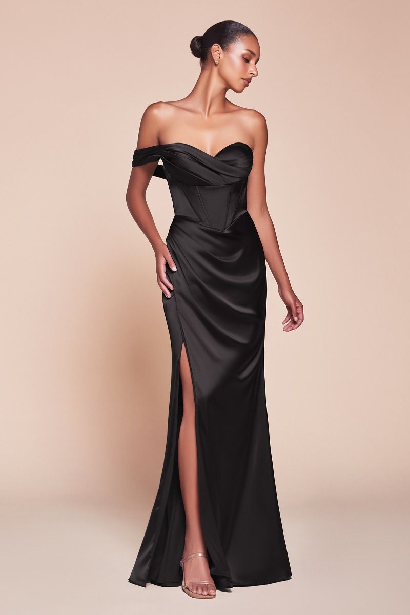 ONE SHOULDER SATIN CORSET GOWN CD7448