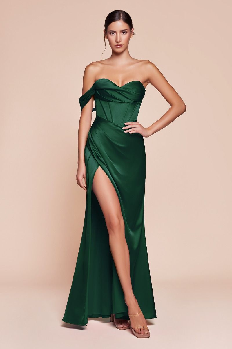ONE SHOULDER SATIN CORSET GOWN CD7448