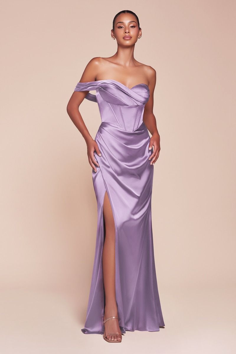 ONE SHOULDER SATIN CORSET GOWN CD7448
