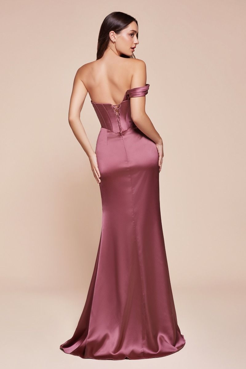 ONE SHOULDER SATIN CORSET GOWN CD7448