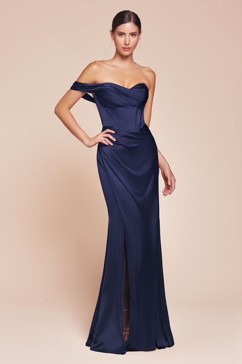 ONE SHOULDER SATIN CORSET GOWN CD7448