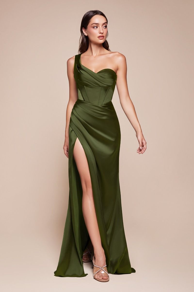 ONE SHOULDER SATIN CORSET GOWN CD7448