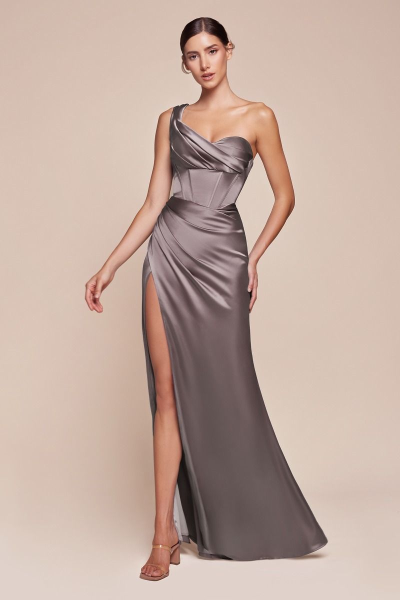 ONE SHOULDER SATIN CORSET GOWN CD7448