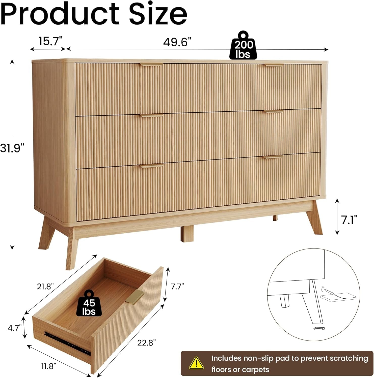 Fluted 49Inch Serpentine Dresser Oak Finish Contemporary-1
