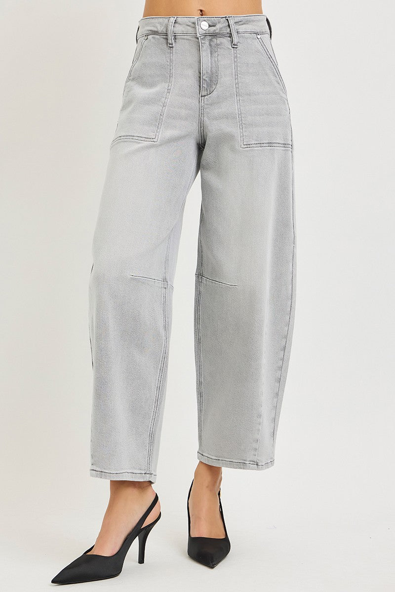RISEN Light Grey Slouchy Barrel Crop Jeans