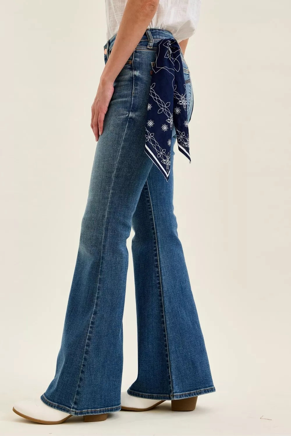 Jaqueline Mid Rise Flare with Triple Needle Back Pkts and Bandana Loop