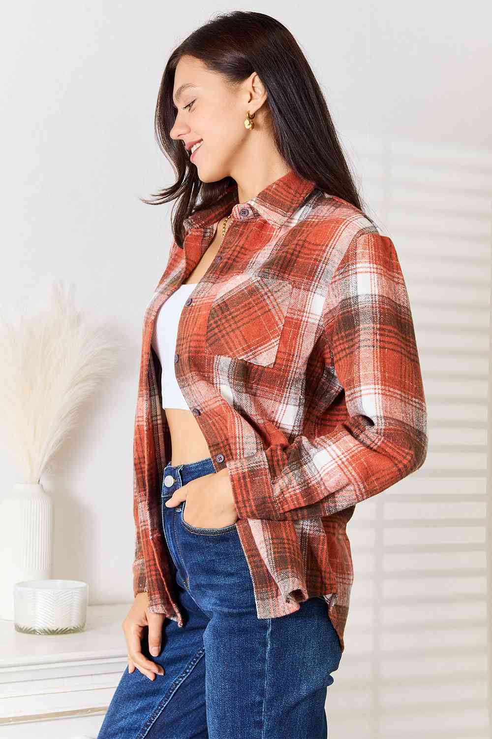 Elacy Favorite Double Take Plaid Long Sleeve Shirt