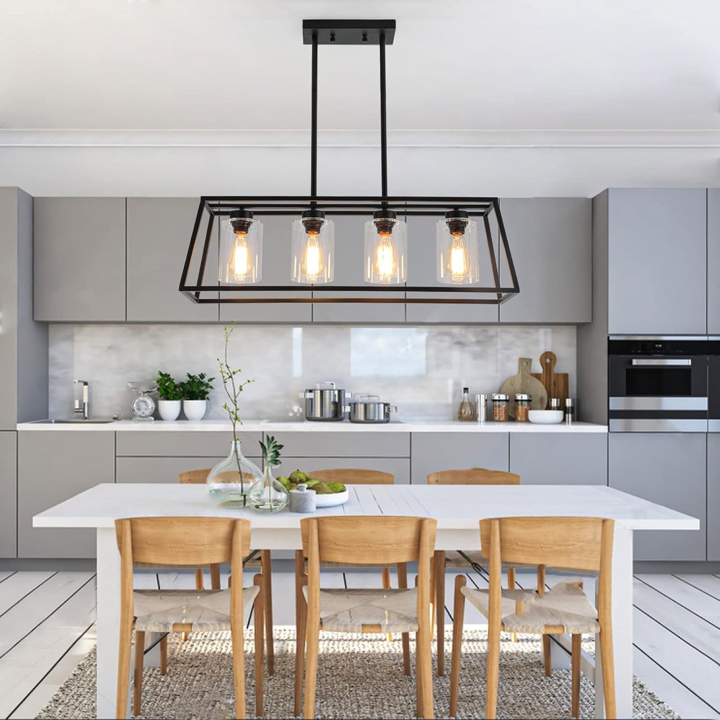 Black Farmhouse Linear Chandelier 4 Light For Dining Room-3