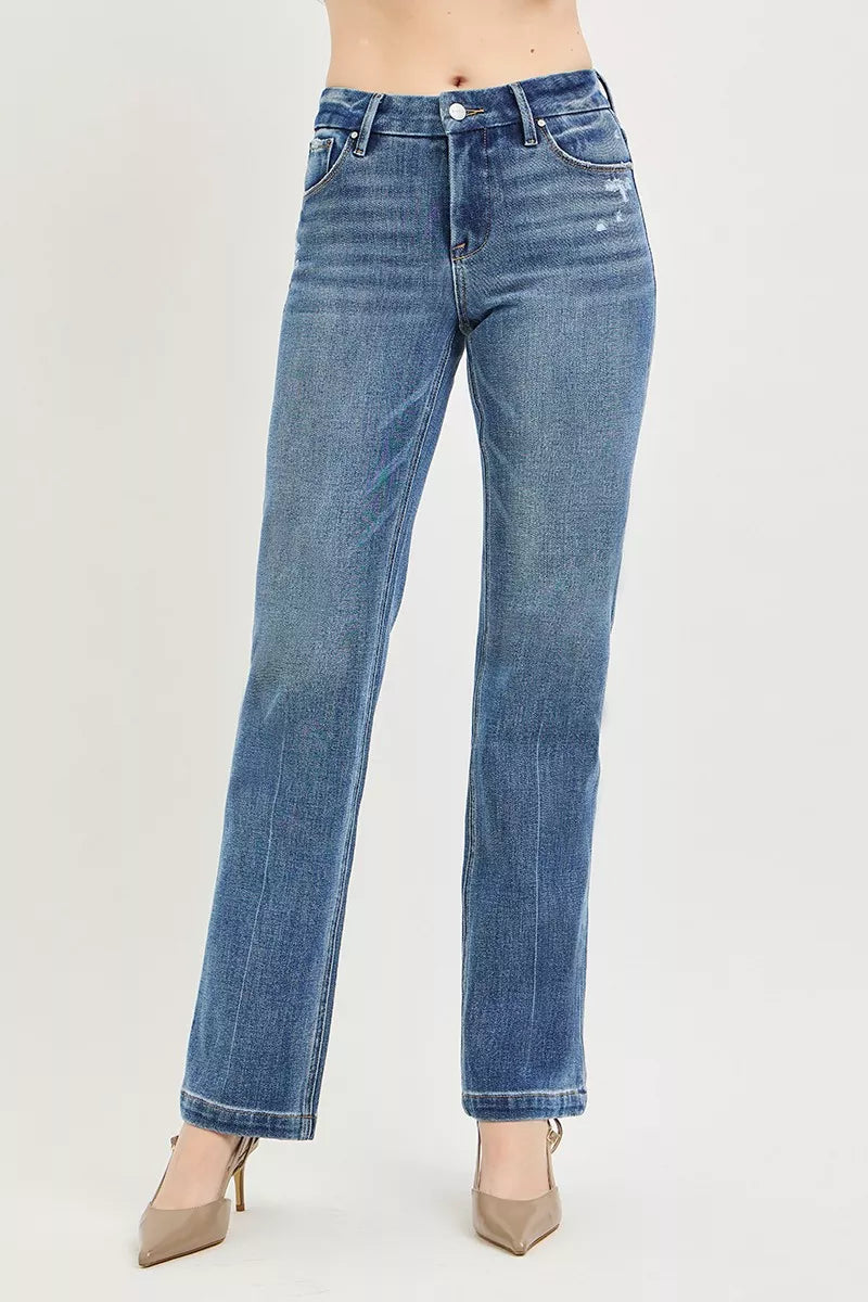 RISEN Tummy Control Stretch Mid Rise Straight Crease Line