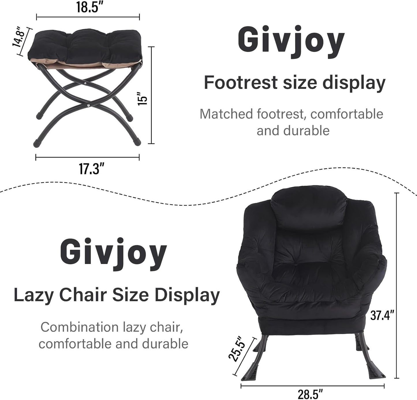 Large Upholstered Lounge Chair With Ottoman And Armrests-2