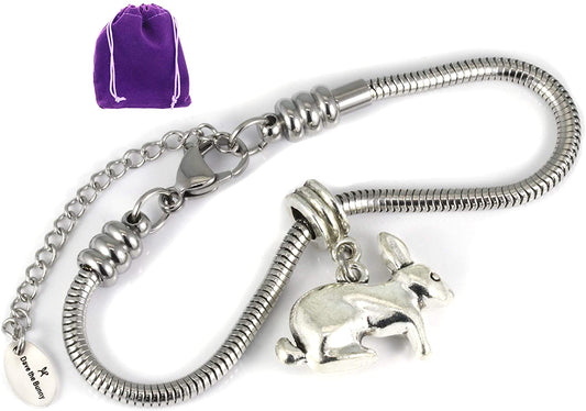 Rabbit Bracelet for Women | A Rabbit Gift with a Bunny Rabbit Charm on a Hypoallergenic Stainless Steel Snake Chain Bracelet Great Rabbit Gifts for Women or Men or Rabbit Jewelry as the Rabbit Gift-0