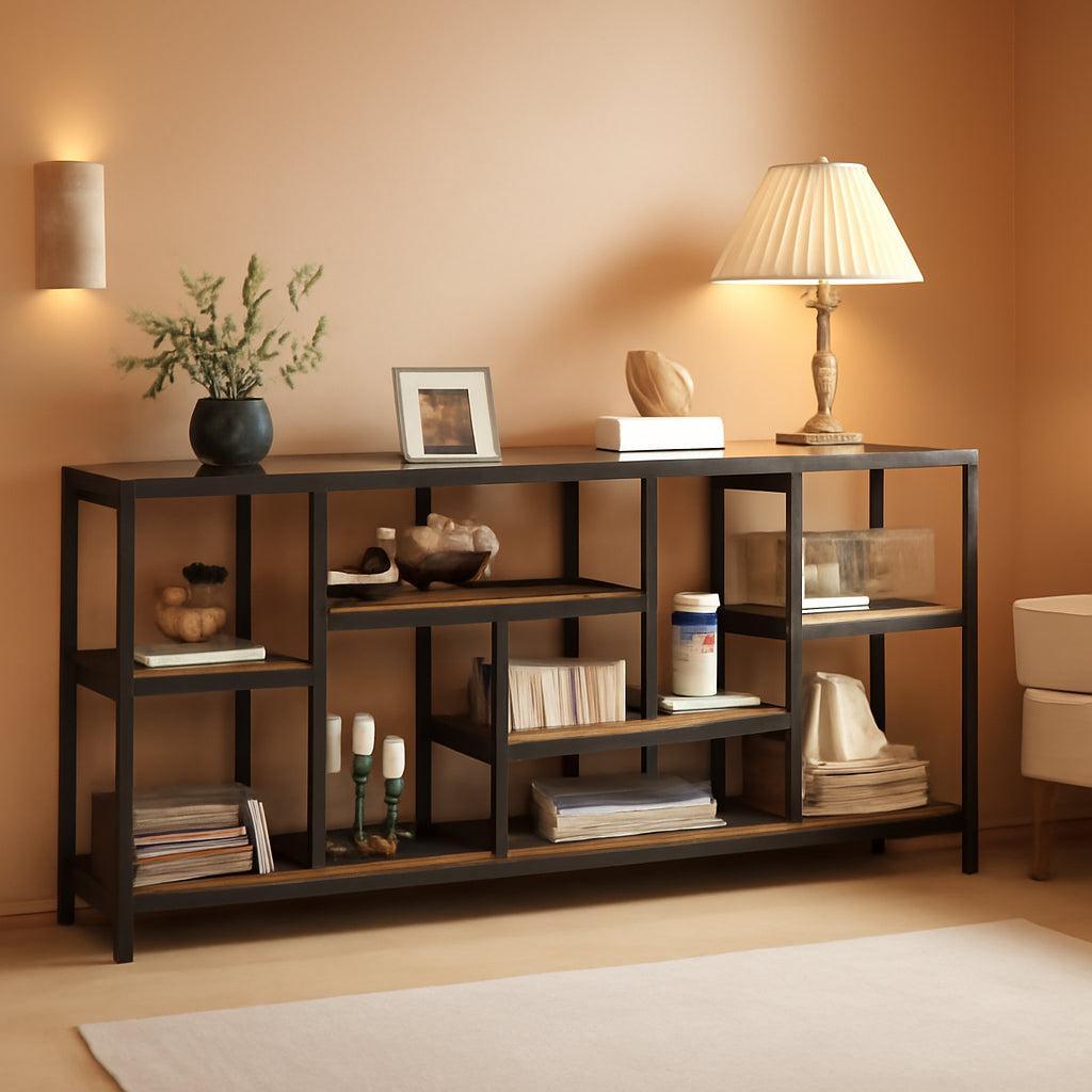 Brown Console Sofa Table 70.9Inch Industrial Finish-0