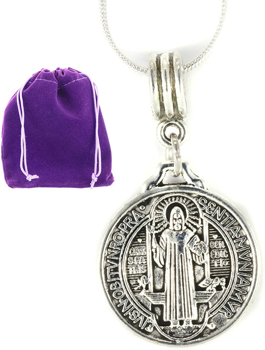 St Benedict Necklace | St Benedict Medals Pendant on a 22 inch Stainless Steel Snake Chain Medallas de Hombre Gift for Men or Women Medalla de San Benito Saint Benedict Necklace of Protection-0