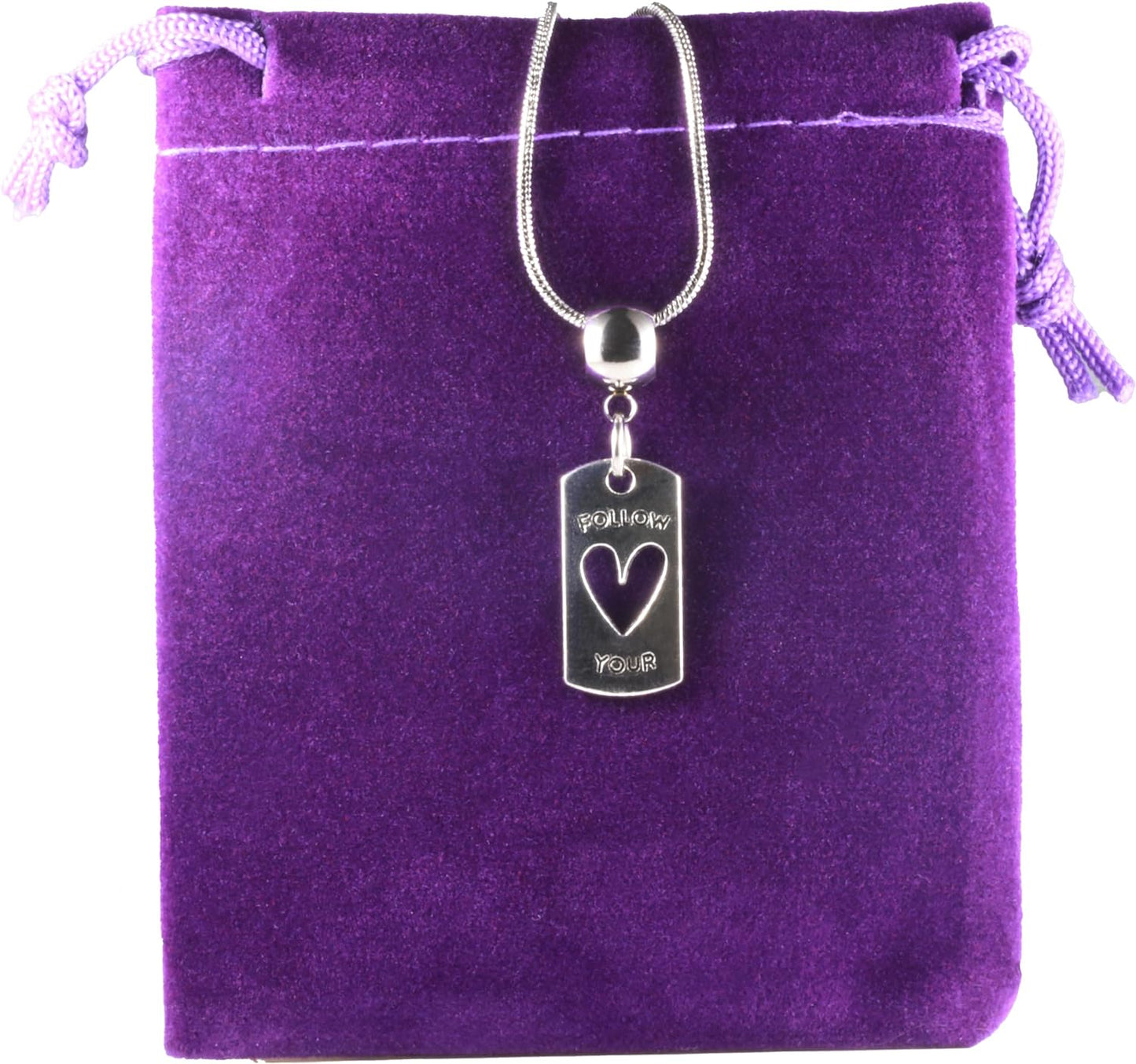 Dave The Bunny Follow Your Heart Necklace - An Inspirational Necklace Elegant Stainless Steel Snake Chain Best Friend Necklace with Alloy Charm, Perfect Friendship Necklace, Heart Necklace for Women-0
