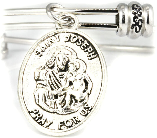 St Joseph Medal | St Joseph Bracelet Bangle makes Great Saint Joseph Jewelry for Men or Women-0
