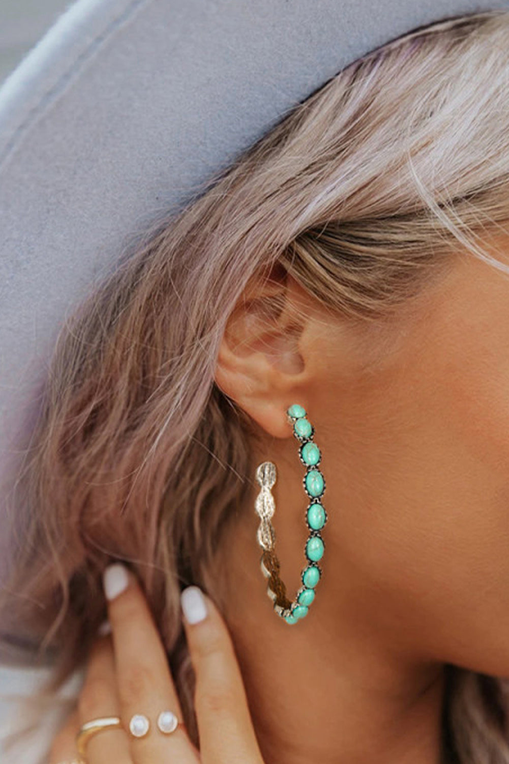 Gem Inlay Retro C-Shape Earrings