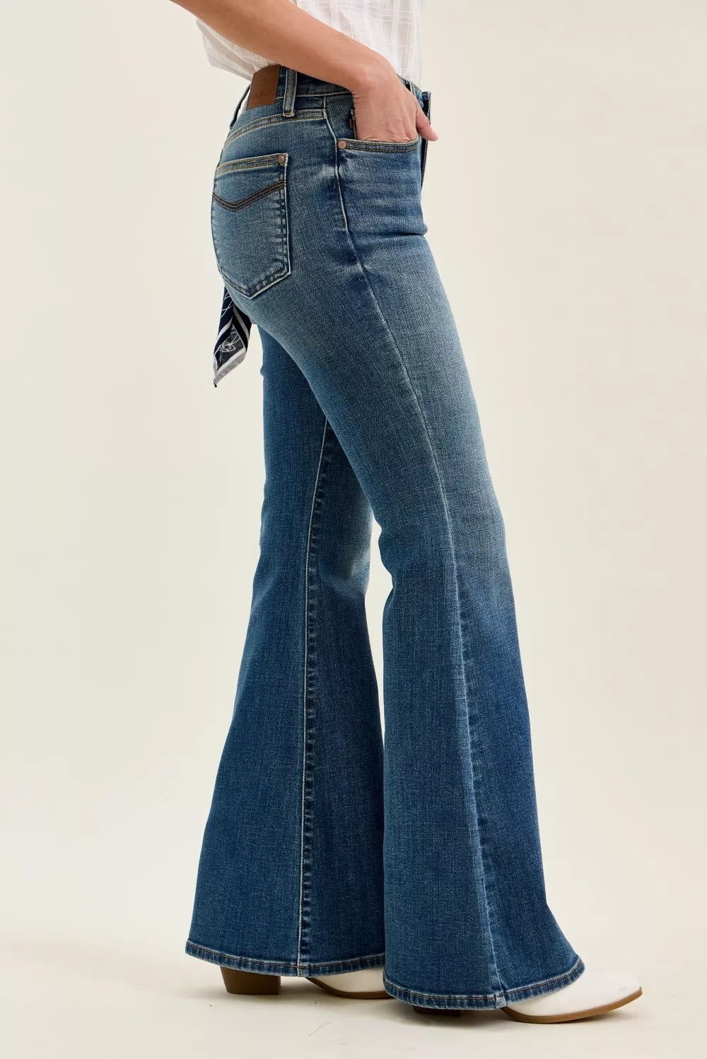 Jaqueline Mid Rise Flare with Triple Needle Back Pkts and Bandana Loop