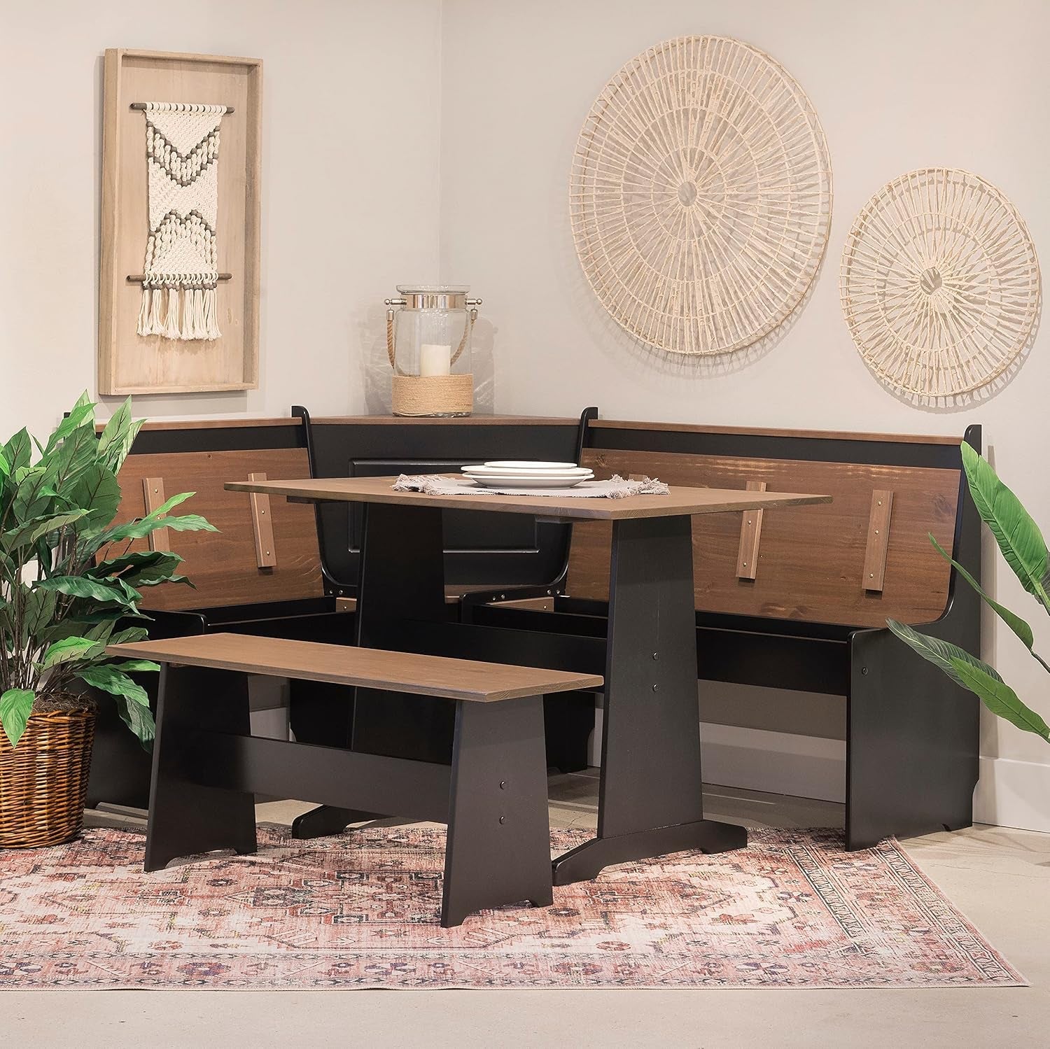 Black Pecan Five Seat Dining Set With Storage Benches-3