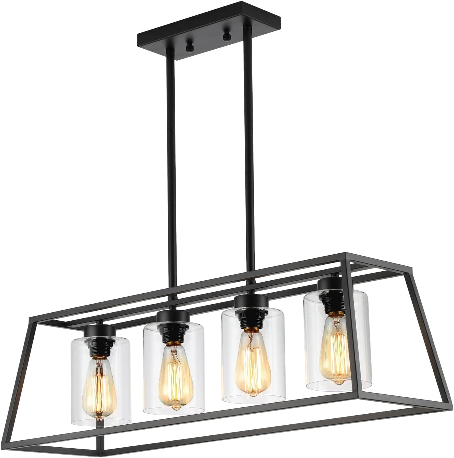 Black Farmhouse Linear Chandelier 4 Light For Dining Room-1