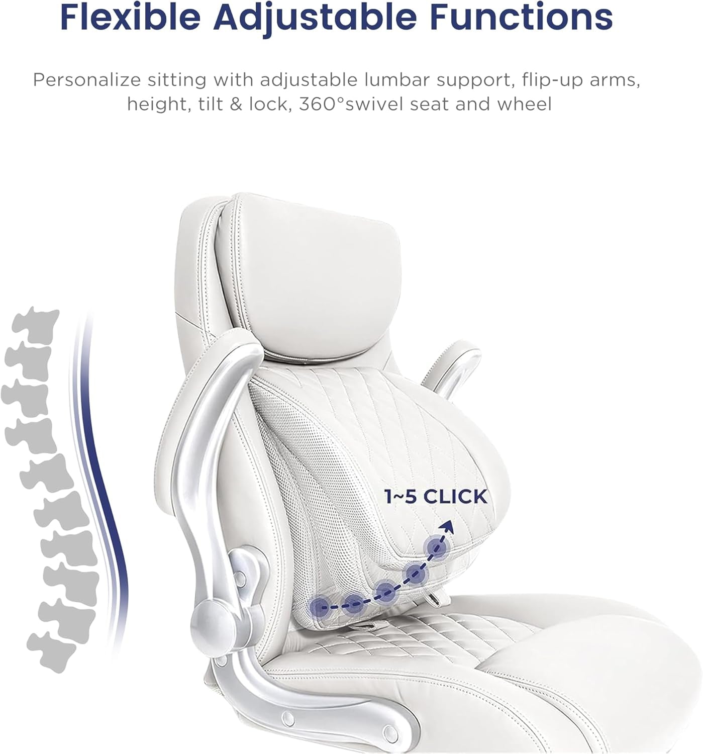 Ergonomic Office Chair With Adjustable Lumbar Support White-3