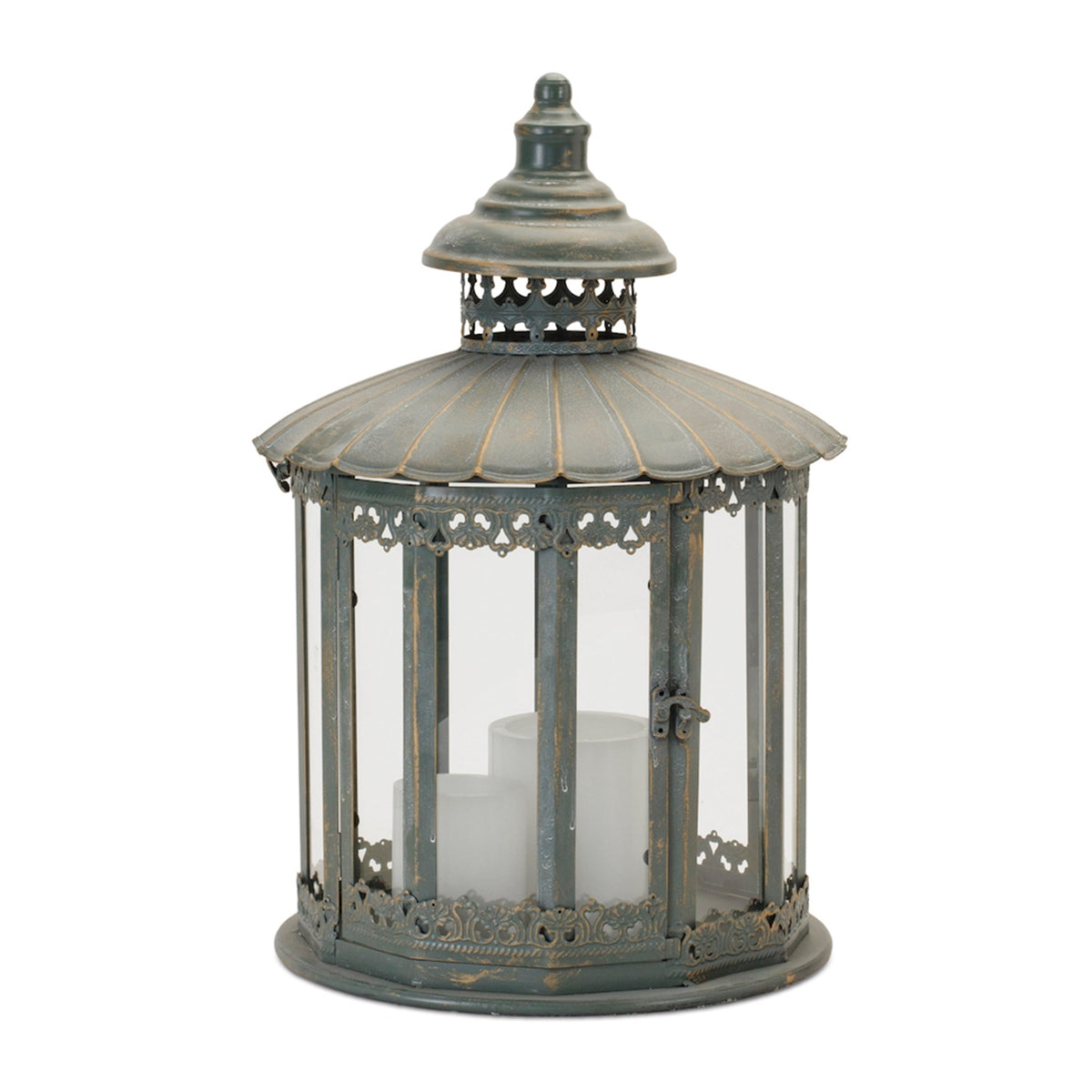 Ornate Round Brushed Metal Lantern 20"H-0