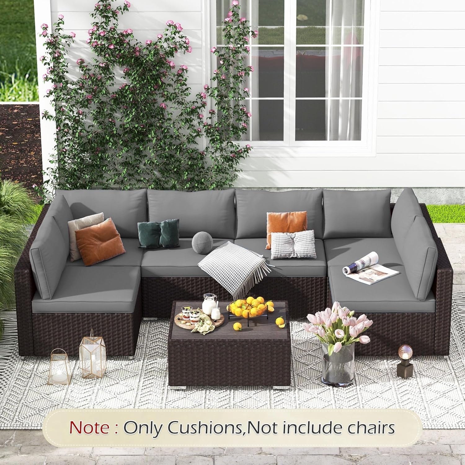 Outdoor Cushions 14 Piece Set Gray Water Repellent For 6 Seat Patio Sofa-1
