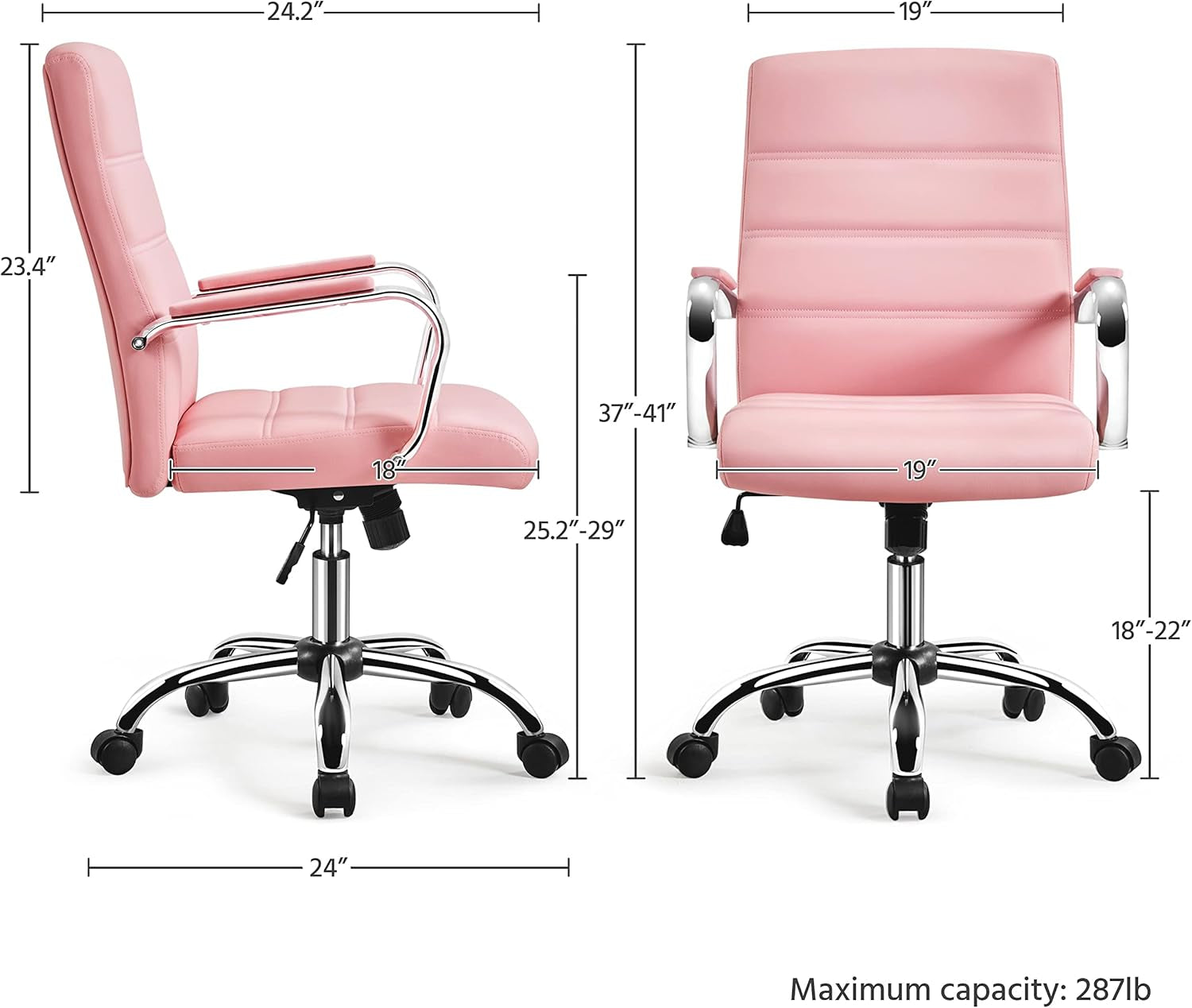 Pink Mid Back Office Chair With Arms 360 Degree Swivel-1