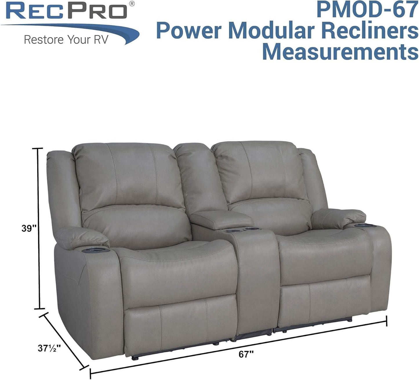 Powered Double RV Wall Hugger Recliner Sofa 67 Inch Oatmeal-2