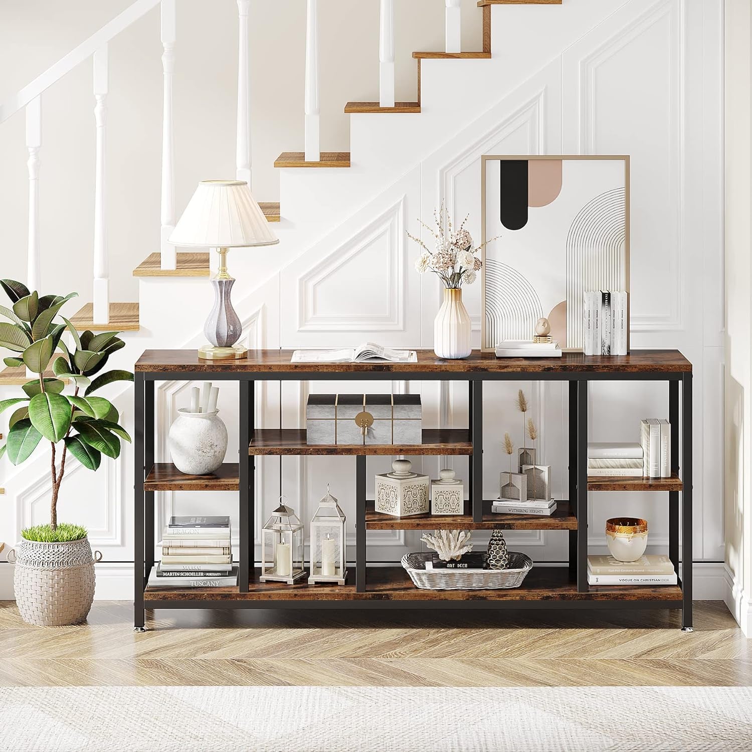 Brown Console Sofa Table 70.9Inch Industrial Finish-4