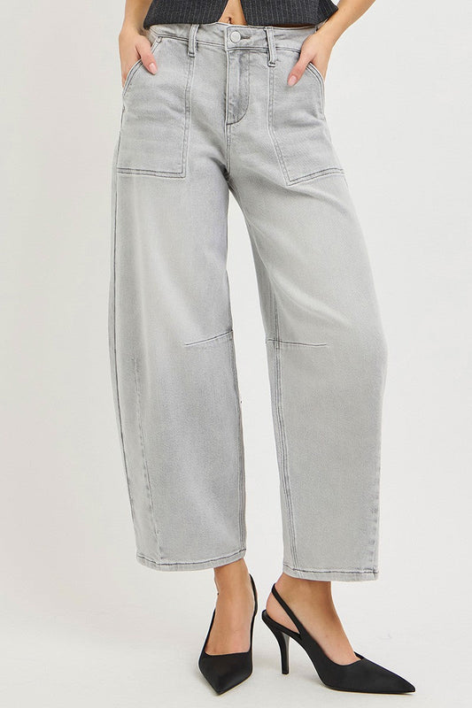 RISEN Light Grey Slouchy Barrel Crop Jeans