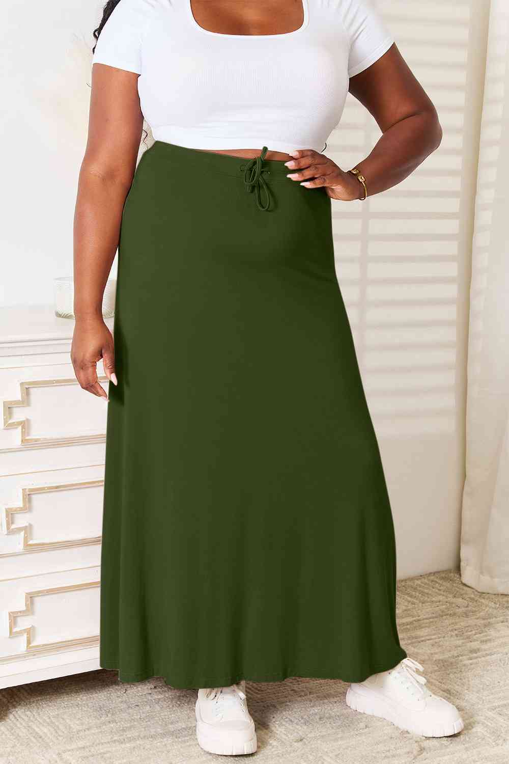 Soft Rayon Drawstring Maxi Skirt | Extended Sizes