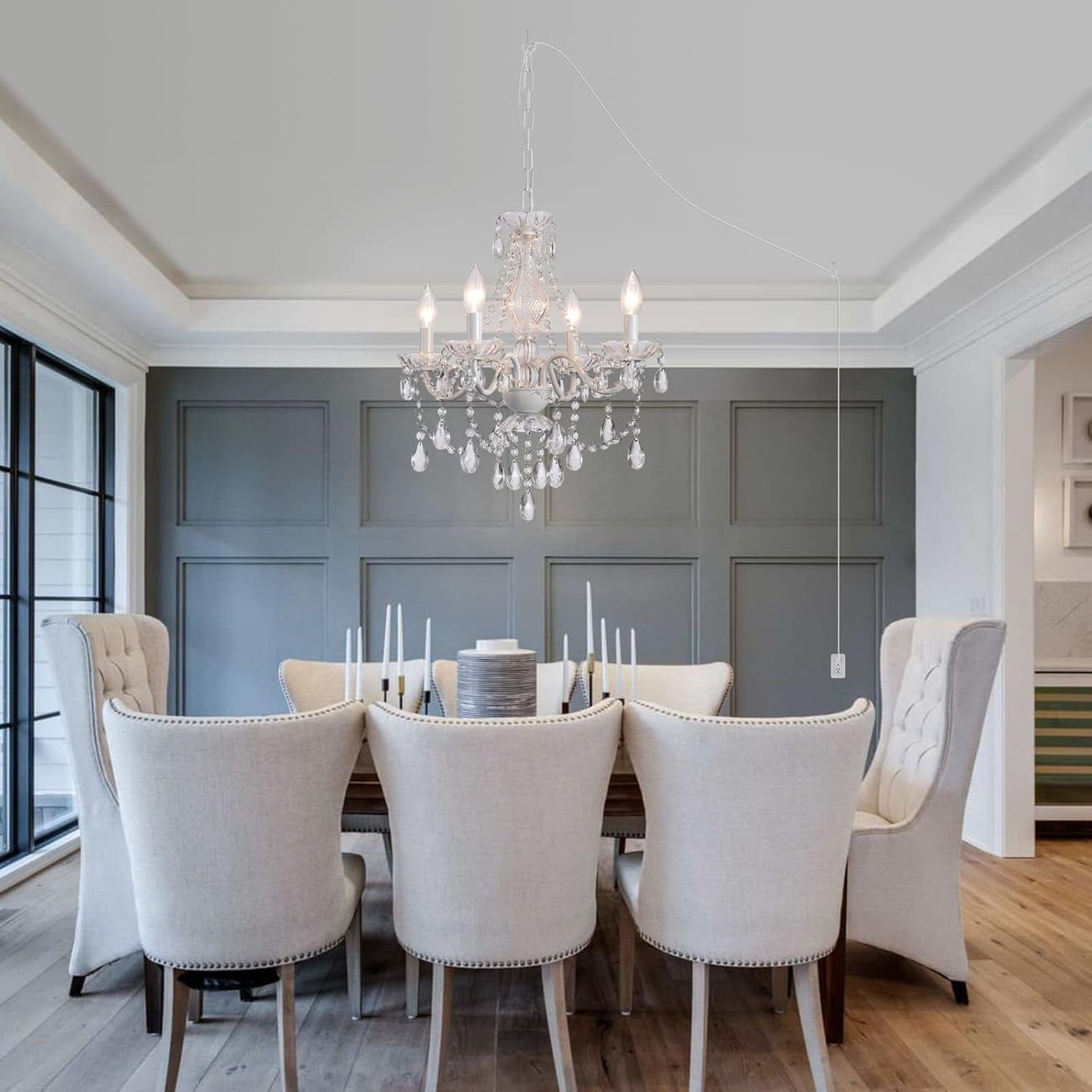 White Crystal Four Light Pendant Ceiling Chandelier-4