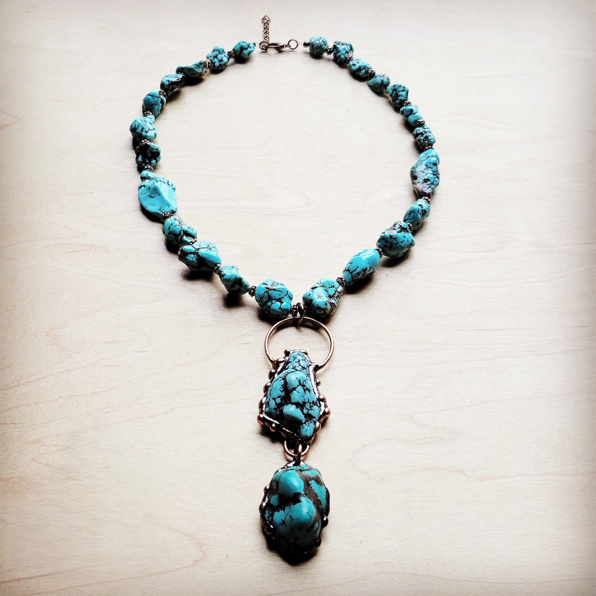 Blue Turquoise Necklace w/ Soldered Turquoise Pendant-0
