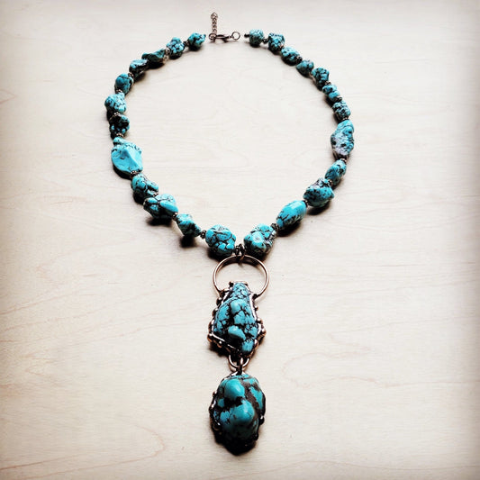 Blue Turquoise Necklace w/ Soldered Turquoise Pendant-0