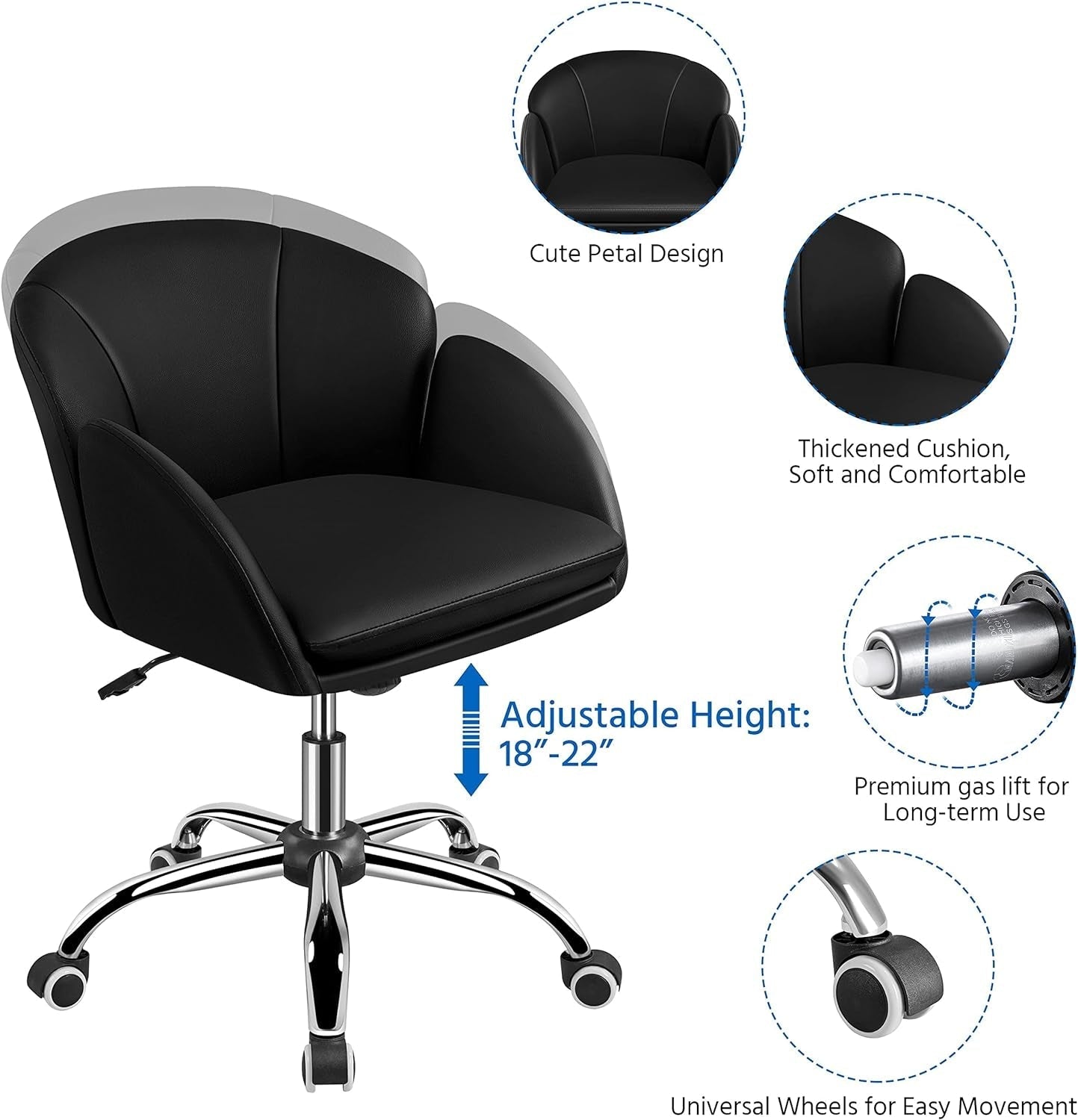 Black Velvet Upholstered Swivel Desk Chair For Office-4
