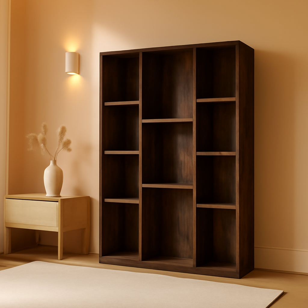 Luder 11-Cube Amber Pine Bookcase For Living Room Storage-0