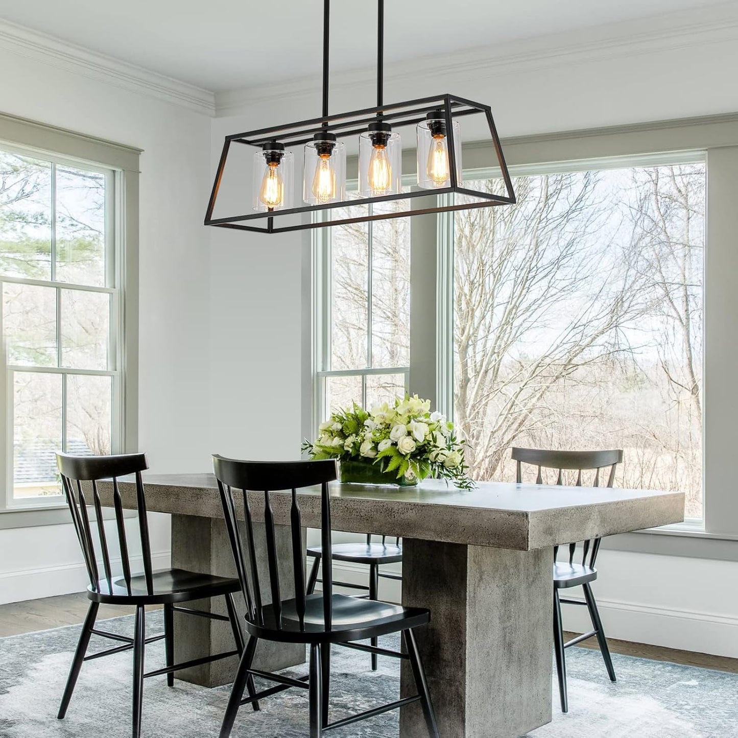 Black Farmhouse Linear Chandelier 4 Light For Dining Room-2