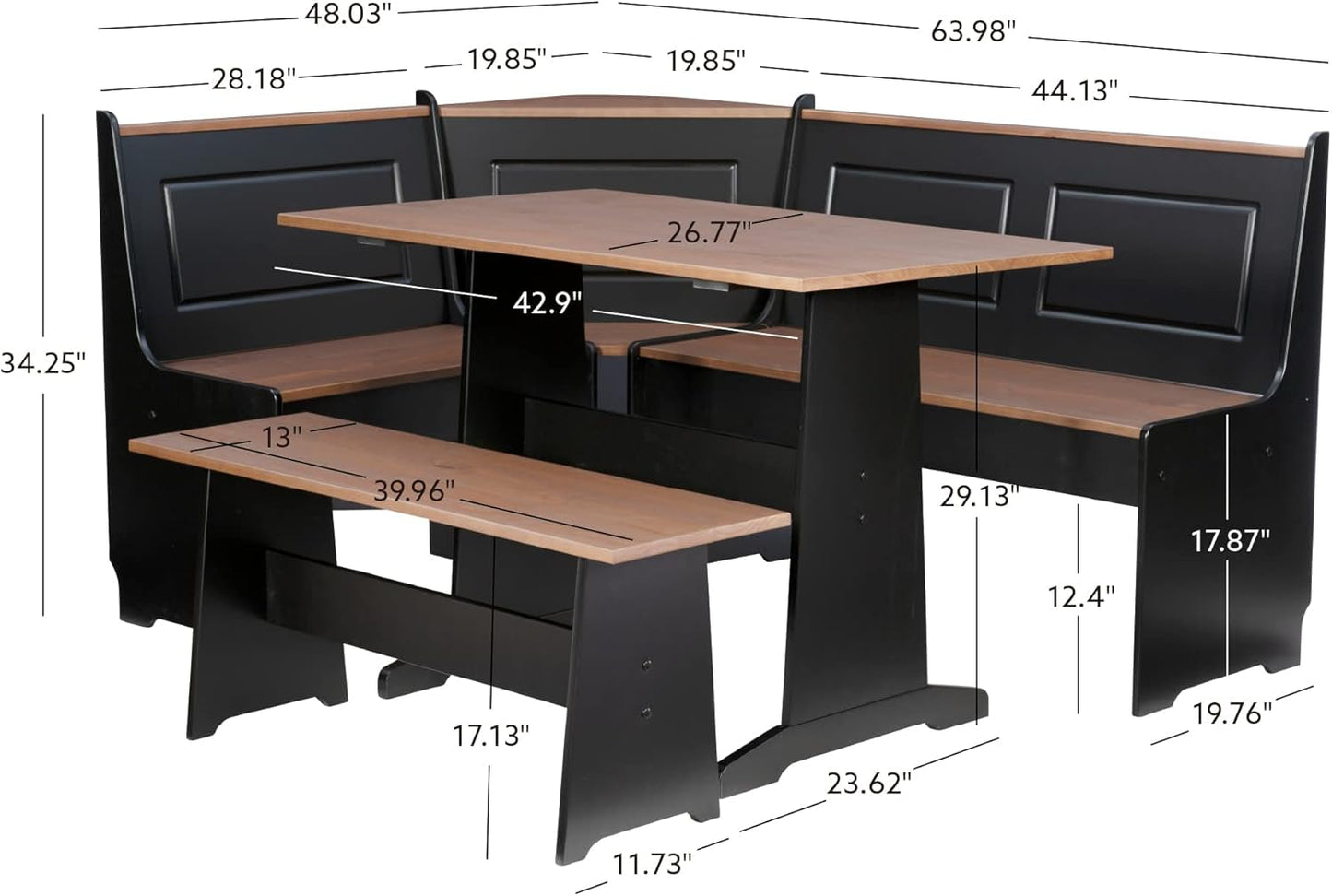 Black Pecan Five Seat Dining Set With Storage Benches-1