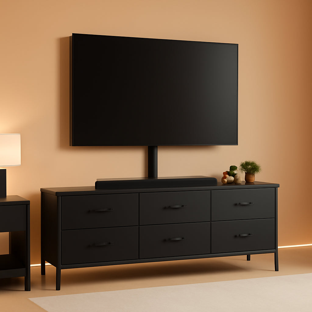 Black TV Entertainment Stand With Adjustable Mount-0