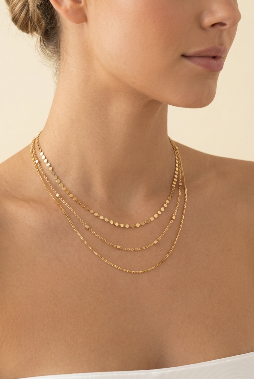 Nora Dainty Triple Layer Chain Necklace-2