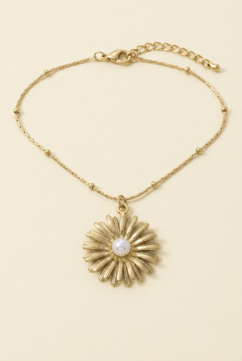 Juliet Stainless Steel Sunflower Pearl Pendant Necklace-0