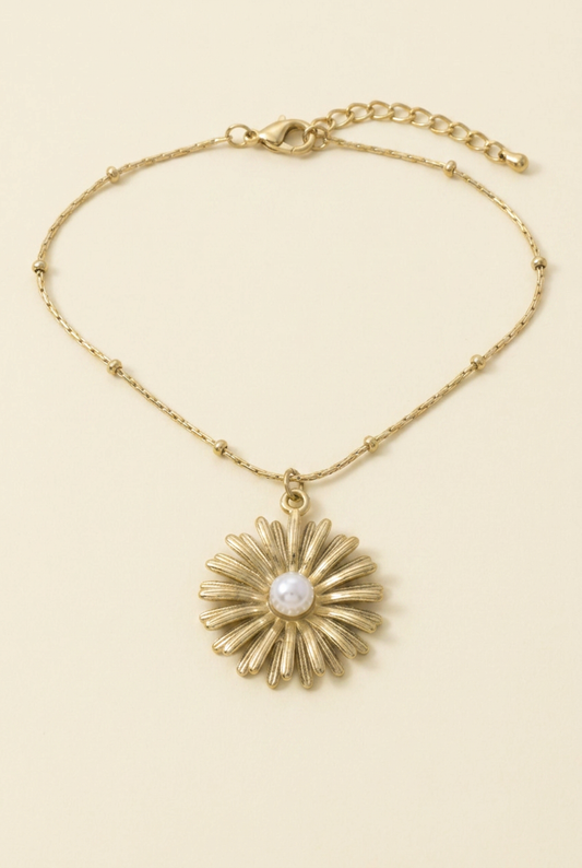 Juliet Stainless Steel Sunflower Pearl Pendant Necklace-0