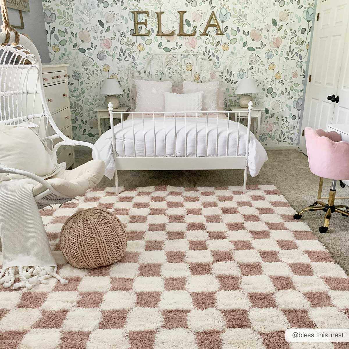 Atira Pink Checkered Shag Rug-1