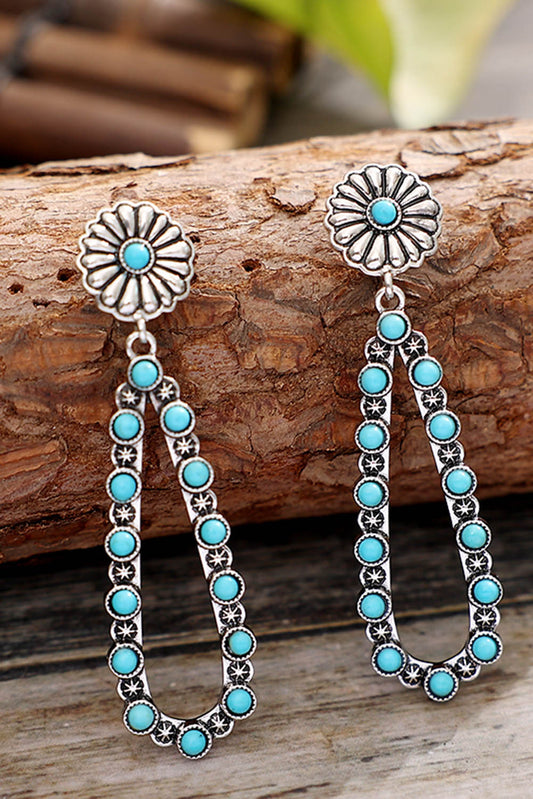 Silver Flower Turquoise Western Fashion Earrings-1