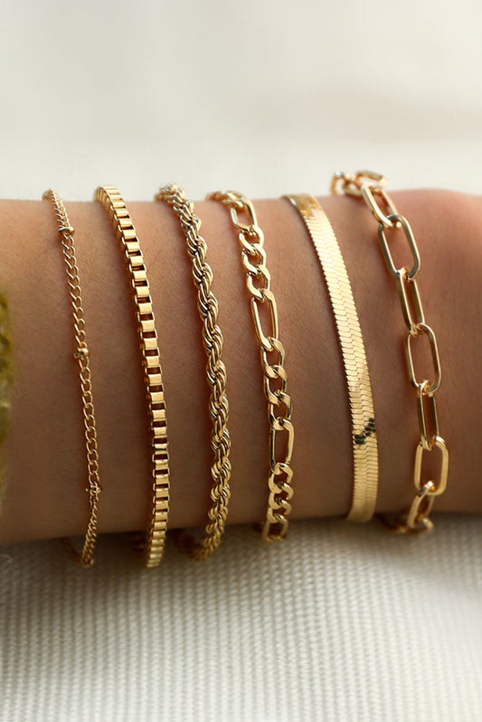 Gold Multi Layered Adjustable Chain Bracelet Set-0