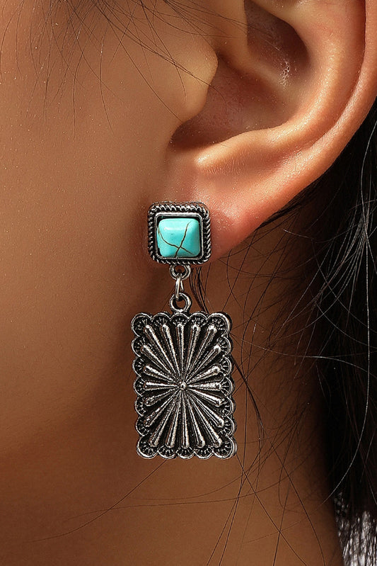 Elacy Favorite Silvery Retro Western Turquoise Stud Earrings