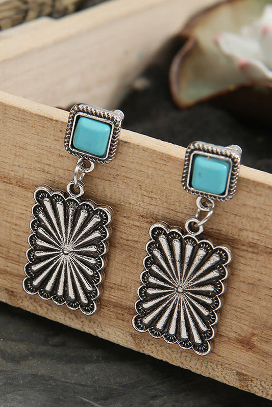 Elacy Favorite Silvery Retro Western Turquoise Stud Earrings