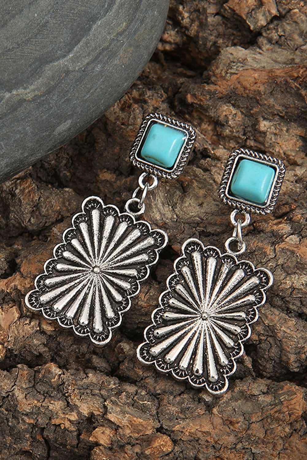 Elacy Favorite Silvery Retro Western Turquoise Stud Earrings