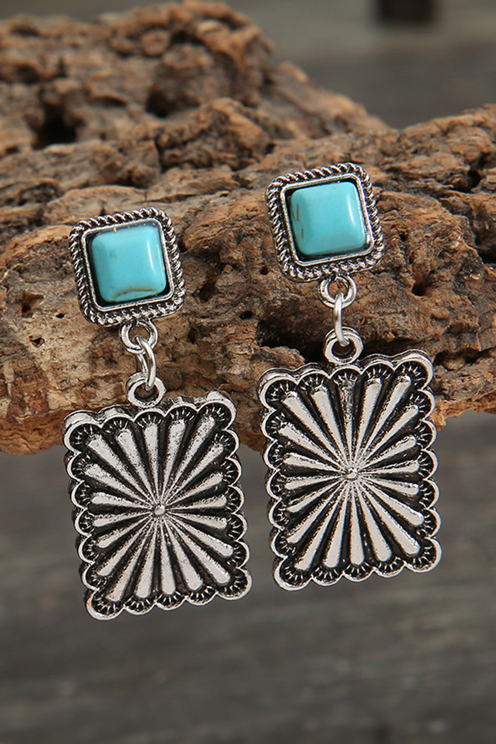 Elacy Favorite Silvery Retro Western Turquoise Stud Earrings
