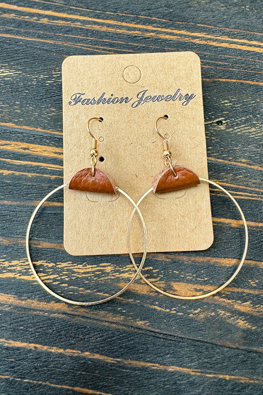 Gold Leather Hoop Earrings-0